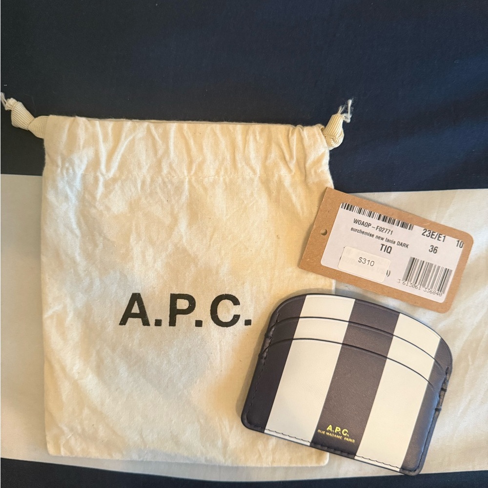 A.P.C. Navy and White Striped Card Holder